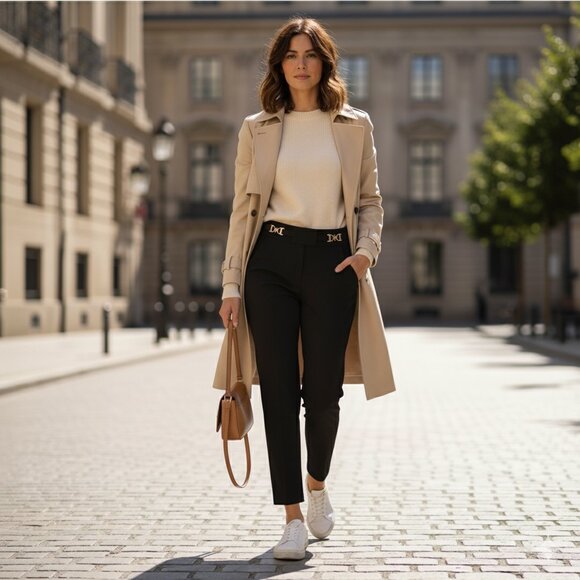 Women's trousers On Chio black, size M. Straight trousers with a gold buckle - Picture 3 of 9